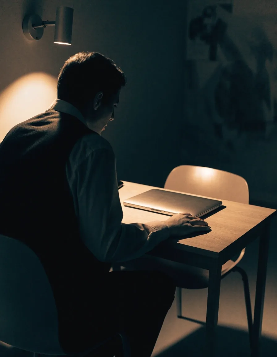 A person writing a short brief on a notepad at a small office desk before a first call